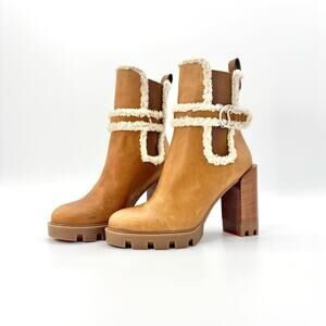 Christian Louboutin Chelsea Lug 100 Shearling High Heel Ankle Boots 41